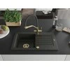 Granitinė virtuvinė plautuvė Mexen Pablo su maišytuvu ir sifonu, Metallic juodas/auksinis+Juodas/Gold