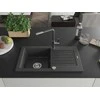 Granitinė virtuvinė plautuvė Mexen Pablo su maišytuvu ir sifonu, Juodas granite+Juodas granite/Chrome