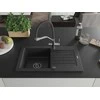 Granitinė virtuvinė plautuvė Mexen Pablo su maišytuvu ir sifonu, Metallic juodas/sidabrinis+Juodas/Chrome
