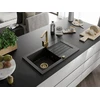 Granitinė virtuvinė plautuvė Mexen Pablo su maišytuvu ir sifonu, Juodas granite+Gold