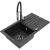 Granitinė virtuvinė plautuvė Mexen Pablo su maišytuvu ir sifonu, Metallic juodas/sidabrinis+Juodas/Chrome