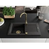 Granitinė virtuvinė plautuvė Mexen Pablo su maišytuvu ir sifonu, Juodas granite+Gold