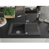 Granitinė virtuvinė plautuvė Mexen Pablo su maišytuvu ir sifonu, Juodas granite+Juodas/Chrome