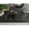 Granitinė virtuvinė plautuvė Mexen Pablo su maišytuvu ir sifonu, Metallic juodas/auksinis+Juodas/Gold