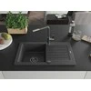Granitinė virtuvinė plautuvė Mexen Pablo su maišytuvu ir sifonu, Juodas granite+Juodas granite/Chrome