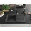 Granitinė virtuvinė plautuvė Mexen Pablo su maišytuvu ir sifonu, Juodas granite+Juodas/Chrome