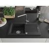 Granitinė virtuvinė plautuvė Mexen Pablo su maišytuvu ir sifonu, Metallic juodas/sidabrinis+Chrome