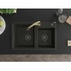 Granitinė virtuvinė plautuvė Mexen Tomas su maišytuvu ir sifonu, Metallic juodas/auksinis+Gold