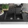 Granitinė virtuvinė plautuvė Mexen Tomas su maišytuvu ir sifonu, Metallic juodas/sidabrinis+Juodas