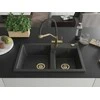 Granitinė virtuvinė plautuvė Mexen Tomas su maišytuvu ir sifonu, Juodas granite+Juodas/Gold