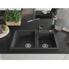 Granitinė virtuvinė plautuvė Mexen Tomas su maišytuvu ir sifonu, Juodas granite+Juodas granite/Chrome