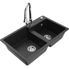 Granitinė virtuvinė plautuvė Mexen Tomas su maišytuvu ir sifonu, Metallic juodas/sidabrinis+Chrome