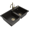 Granitinė virtuvinė plautuvė Mexen Tomas su maišytuvu ir sifonu, Metallic juodas/auksinis+Gold