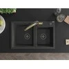Granitinė virtuvinė plautuvė Mexen Tomas su maišytuvu ir sifonu, Juodas granite+Juodas/Gold