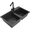 Granitinė virtuvinė plautuvė Mexen Tomas su maišytuvu ir sifonu, Juodas granite+Juodas(B)