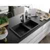 Granitinė virtuvinė plautuvė Mexen Tomas su maišytuvu ir sifonu, Juodas granite+Juodas(B)