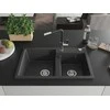 Granitinė virtuvinė plautuvė Mexen Tomas su maišytuvu ir sifonu, Juodas granite+Juodas/Chrome