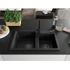 Granitinė virtuvinė plautuvė Mexen Tomas su maišytuvu ir sifonu, Metallic juodas/sidabrinis+Juodas(B)