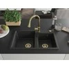 Granitinė virtuvinė plautuvė Mexen Tomas su maišytuvu ir sifonu, Metallic juodas/sidabrinis+Gold