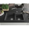 Granitinė virtuvinė plautuvė Mexen Tomas su maišytuvu ir sifonu, Juodas granite+Chrome