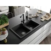 Granitinė virtuvinė plautuvė Mexen Tomas su maišytuvu ir sifonu, Juodas granite+Juodas