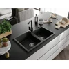 Granitinė virtuvinė plautuvė Mexen Tomas su maišytuvu ir sifonu, Juodas granite