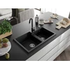 Granitinė virtuvinė plautuvė Mexen Tomas su maišytuvu ir sifonu, Metallic juodas/sidabrinis+Juodas