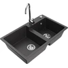 Granitinė virtuvinė plautuvė Mexen Tomas su maišytuvu ir sifonu, Juodas granite+Chrome