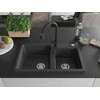 Granitinė virtuvinė plautuvė Mexen Tomas su maišytuvu ir sifonu, Juodas granite+Juodas