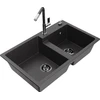 Granitinė virtuvinė plautuvė Mexen Tomas su maišytuvu ir sifonu, Juodas granite+Juodas granite/Chrome