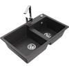Granitinė virtuvinė plautuvė Mexen Tomas su maišytuvu ir sifonu, Juodas granite+Chrome