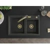 Granitinė virtuvinė plautuvė Mexen Tomas su maišytuvu ir sifonu, Juodas granite+Juodas/Gold