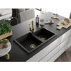 Granitinė virtuvinė plautuvė Mexen Tomas su maišytuvu ir sifonu, Metallic juodas/auksinis+Gold