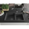Granitinė virtuvinė plautuvė Mexen Tomas su maišytuvu ir sifonu, Juodas granite+Juodas/Chrome