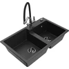 Granitinė virtuvinė plautuvė Mexen Tomas su maišytuvu ir sifonu, Metallic juodas/sidabrinis+Juodas/Chrome