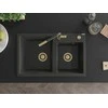 Granitinė virtuvinė plautuvė Mexen Tomas su maišytuvu ir sifonu, Juodas granite+Juodas granite/Gold