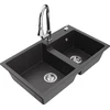 Granitinė virtuvinė plautuvė Mexen Tomas su maišytuvu ir sifonu, Juodas granite+Chrome