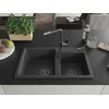Granitinė virtuvinė plautuvė Mexen Tomas su maišytuvu ir sifonu, Juodas granite+Juodas granite/Chrome