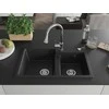 Granitinė virtuvinė plautuvė Mexen Tomas su maišytuvu ir sifonu, Metallic juodas/sidabrinis+Chrome