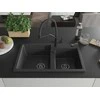 Granitinė virtuvinė plautuvė Mexen Tomas su maišytuvu ir sifonu, Juodas granite+Juodas