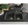 Granitinė virtuvinė plautuvė Mexen Tomas su maišytuvu ir sifonu, Juodas granite+Juodas granite/Gold