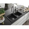 Granitinė virtuvinė plautuvė Mexen Tomas su maišytuvu ir sifonu, Metallic juodas/sidabrinis+Juodas/Chrome
