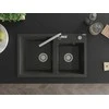Granitinė virtuvinė plautuvė Mexen Tomas su maišytuvu ir sifonu, Juodas granite+Chrome