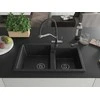 Granitinė virtuvinė plautuvė Mexen Tomas su maišytuvu ir sifonu, Metallic juodas/sidabrinis+Juodas/Chrome