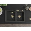Granitinė virtuvinė plautuvė Mexen Tomas su maišytuvu ir sifonu, Juodas granite+Juodas/Gold