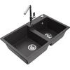 Granitinė virtuvinė plautuvė Mexen Tomas su maišytuvu ir sifonu, Juodas granite+Chrome