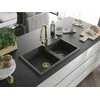 Granitinė virtuvinė plautuvė Mexen Tomas su maišytuvu ir sifonu, Juodas granite+Gold