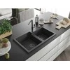 Granitinė virtuvinė plautuvė Mexen Tomas su maišytuvu ir sifonu, Juodas granite+Juodas granite/Chrome