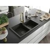 Granitinė virtuvinė plautuvė Mexen Tomas su maišytuvu ir sifonu, Metallic juodas/auksinis+Gold