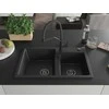 Granitinė virtuvinė plautuvė Mexen Tomas su maišytuvu ir sifonu, Metallic juodas/sidabrinis+Juodas